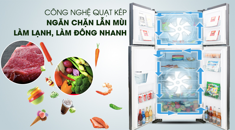 Làm lạnh quạt kép - Tủ lạnh Hitachi Inverter 540 lít R-FW690PGV7X GBK Làm lạnh quạt kép - Tủ lạnh Hitachi Inverter 540 lít R-FW690PGV7X GBK