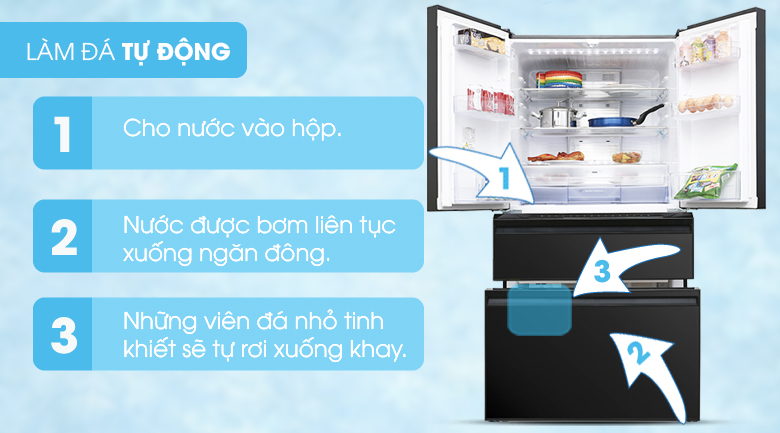 Làm đá tự động - Tủ lạnh Mitsubishi Electric Inverter 564 lít MR-LX68EM-GBK-V Làm đá tự động - Tủ lạnh Mitsubishi Electric Inverter 564 lít MR-LX68EM-GBK-V