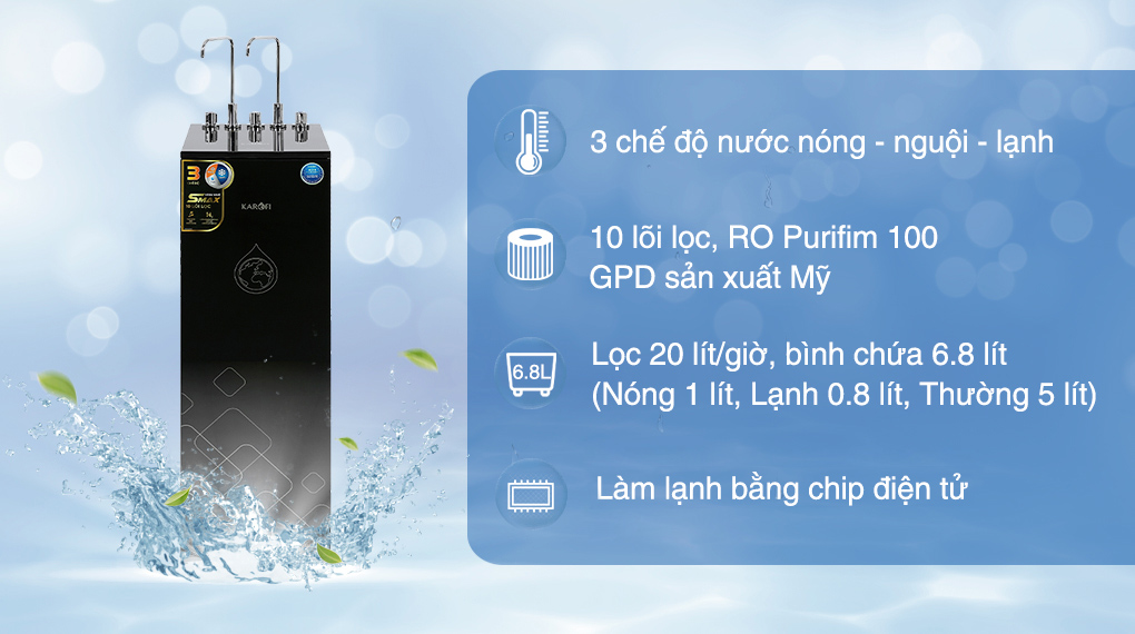 Máy lọc nước RO nóng nguội lạnh Karofi KAD-X39 10 lõi Máy lọc nước RO nóng nguội lạnh Karofi KAD-X39 10 lõi