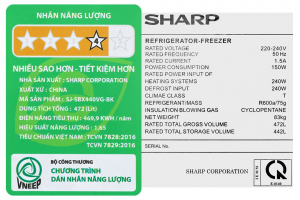 Tu Lanh Sharp Inverter 442 Lit Sj Sbx440vg Bk
