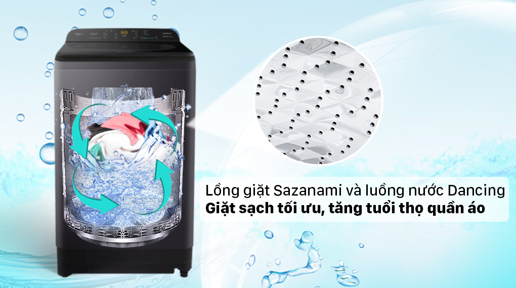 Máy giặt Panasonic 9 Kg NA-F90A9BRV - Lồng Sazanami và luồng nước Dancing Máy giặt Panasonic 9 Kg NA-F90A9BRV - Lồng Sazanami và luồng nước Dancing