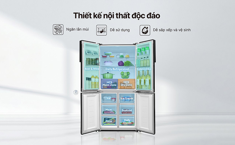 Tủ lạnh Aqua Inverter 456 lít AQR-M530EM(SLB) thiết kế nội thất