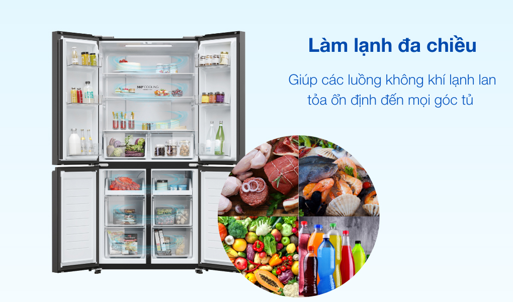 làm lạnh đa chiều - Tủ lạnh Aqua Inverter 469 lít Multi Door AQR-M536XA(GB) làm lạnh đa chiều - Tủ lạnh Aqua Inverter 469 lít Multi Door AQR-M536XA(GB)