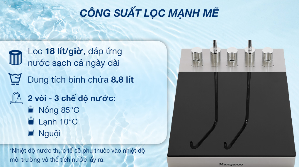 Máy lọc nước RO nóng nguội lạnh Hydrogen Kangaroo KG12A8 12 lõi - Công suất Máy lọc nước RO nóng nguội lạnh Hydrogen Kangaroo KG12A8 12 lõi - Công suất