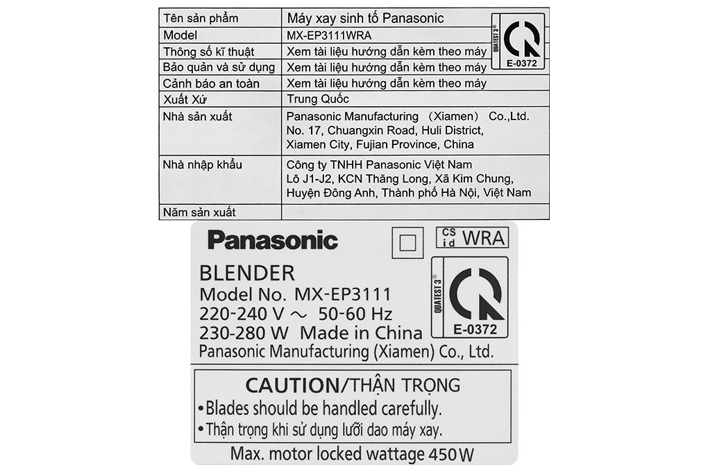 Máy xay sinh tố đa năng Panasonic MX-EP3111WRA Máy xay sinh tố đa năng Panasonic MX-EP3111WRA