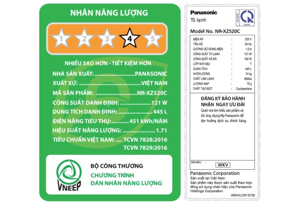 Tủ lạnh Panasonic Inverter 445 lít Multi Door NR-XZ520CWKV Tủ lạnh Panasonic Inverter 445 lít Multi Door NR-XZ520CWKV