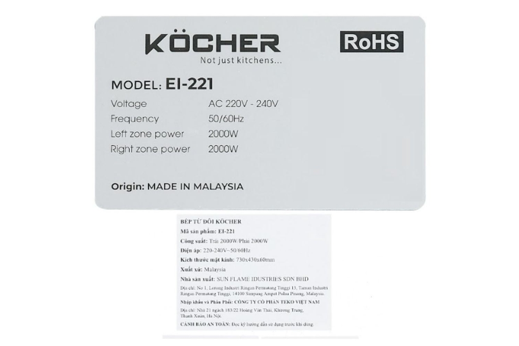 Bếp từ hồng ngoại âm Kocher EI-221 4000W Bếp từ hồng ngoại âm Kocher EI-221 4000W