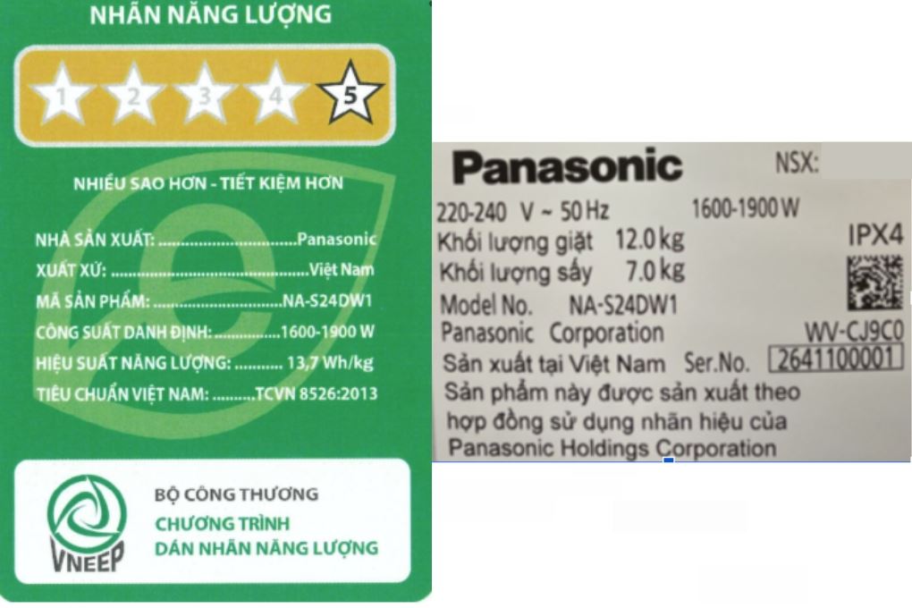 Máy giặt sấy Panasonic Inverter giặt 12 kg - sấy 7 kg NA-S24DW1BVT Máy giặt sấy Panasonic Inverter giặt 12 kg - sấy 7 kg NA-S24DW1BVT