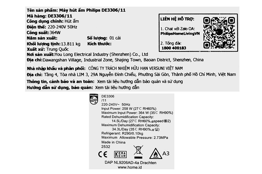 Máy hút ẩm Philips DE3306/11 Máy hút ẩm Philips DE3306/11