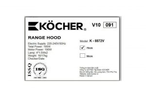 Máy hút mùi kính cong Kocher K-8872V