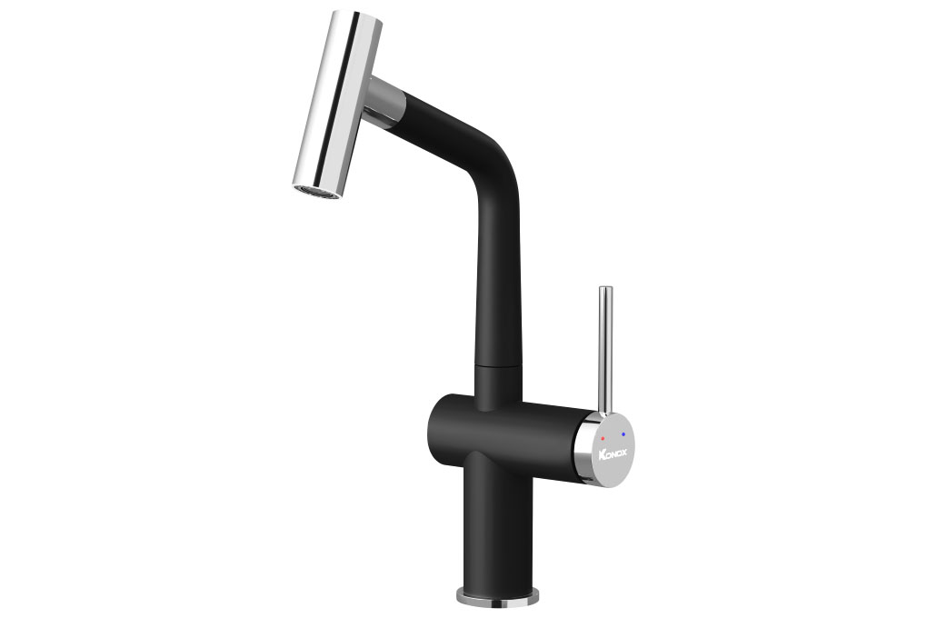 Vòi rửa bát dây rút Konox Volta Black Vòi rửa bát dây rút Konox Volta Black