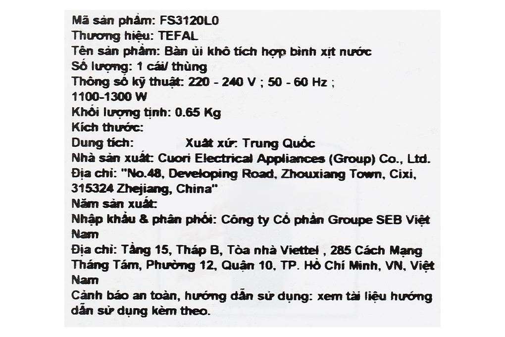 Bàn ủi khô Tefal FS3120L0 1300W Bàn ủi khô Tefal FS3120L0 1300W