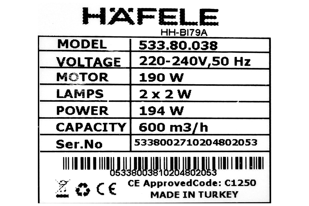 Máy hút mùi âm tủ Hafele HH-BI79A (533.80.038) Máy hút mùi âm tủ Hafele HH-BI79A (533.80.038)