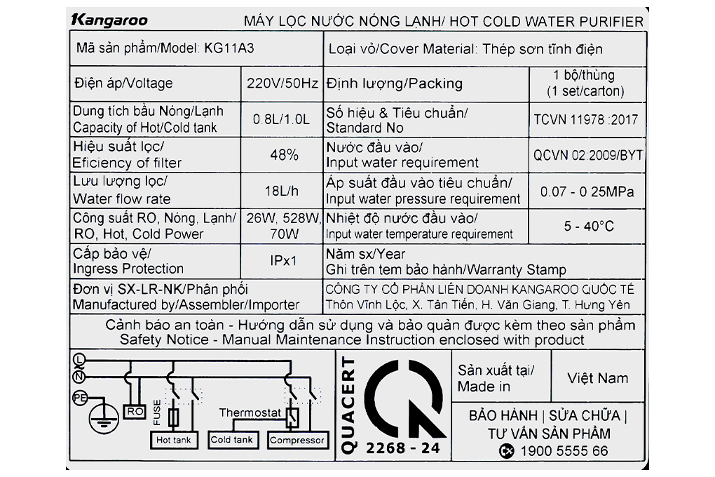 Máy lọc nước RO nóng nguội lạnh Hydrogen Kangaroo 11 lõi KG11A3 Máy lọc nước RO nóng nguội lạnh Hydrogen Kangaroo 11 lõi KG11A3
