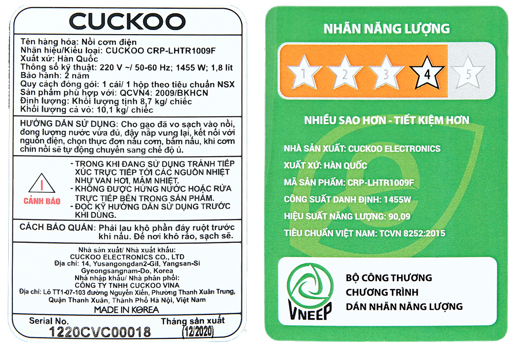 Nồi cơm áp suất cao tần Cuckoo 1.8 lít CRP-LHTR1009F/BKSIVNCV Nồi cơm áp suất cao tần Cuckoo 1.8 lít CRP-LHTR1009F/BKSIVNCV