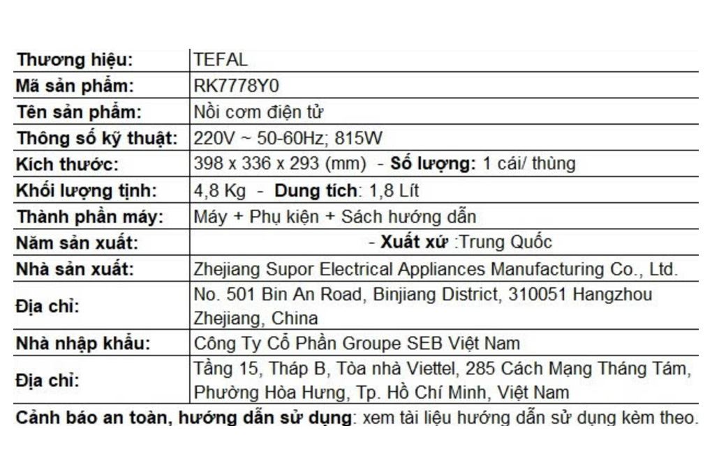 Nồi cơm điện tử Tefal 1.8 lít Delirice Max RK7778Y0 Nồi cơm điện tử Tefal 1.8 lít Delirice Max RK7778Y0