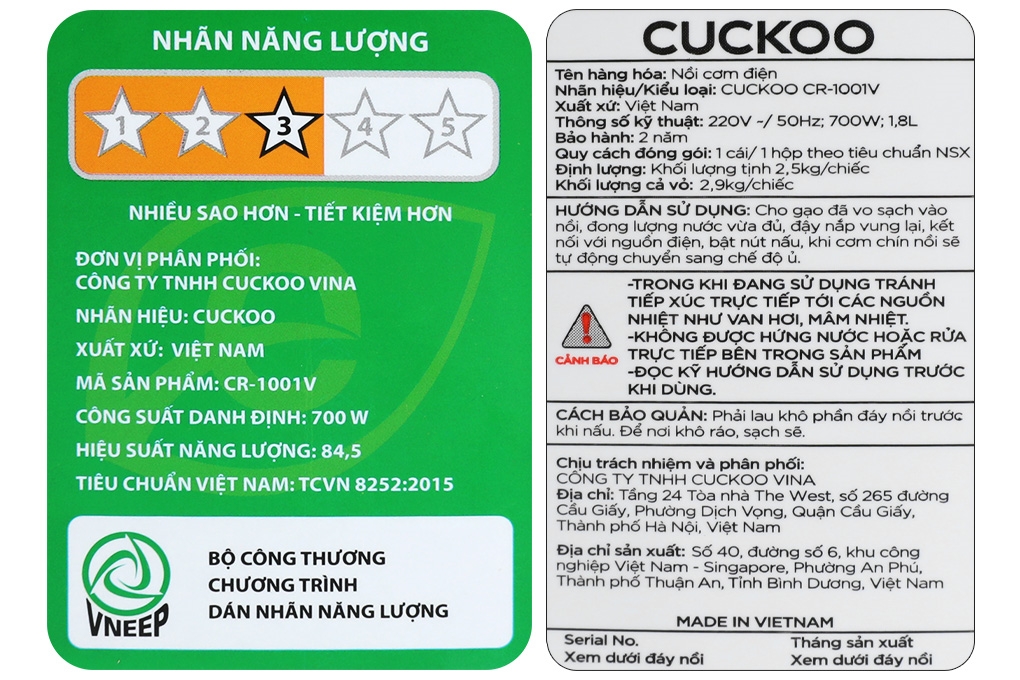 Nồi cơm nắp gài Cuckoo 1.8 lít CR-1001V/RDWHCRVNCV Nồi cơm nắp gài Cuckoo 1.8 lít CR-1001V/RDWHCRVNCV