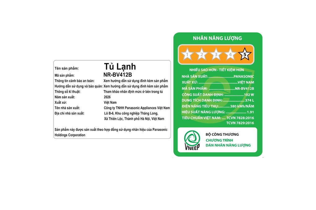 Tủ lạnh Panasonic Inverter 374 lít NR-BV412BWKV Tủ lạnh Panasonic Inverter 374 lít NR-BV412BWKV