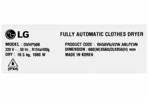 May Say Bom Nhiet Lg Inverter 10.5 Kg DVHP50B
