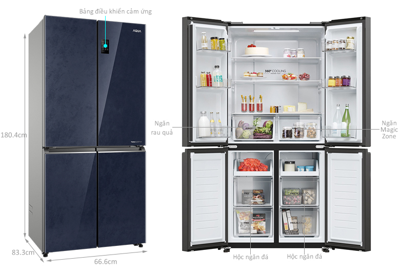 kích thước Tủ lạnh Aqua Inverter 469 lít AQR-M560XA(GL)