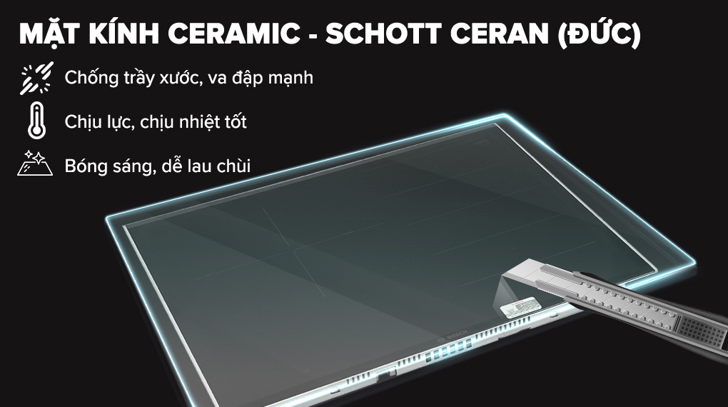 Bếp từ 3 vùng nấu lắp âm Bosch PXJ675DC1E - Mặt kính