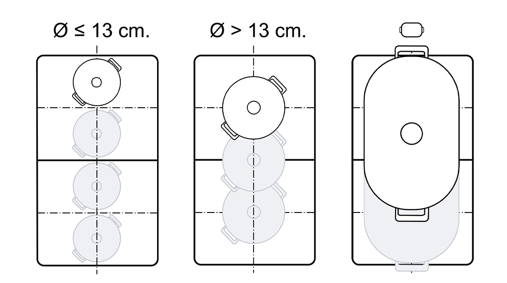 Định vị dụng cụ nấu dựa vào kích cỡ đáy - Bếp từ bốn vùng nấu lắp âm Bosch PXE675DC1E
