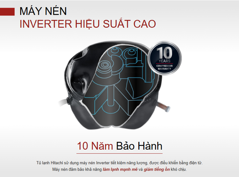 Tủ lạnh Hitachi Inverter 409 lít HRTN6443SGBKVN - Công nghệ Inverter tiết kiệm năng lượng
