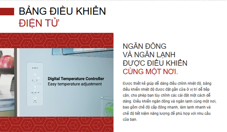 Tủ lạnh Hitachi Inverter 409 lít HRTN6443SGBKVN - Bảng điều khiển điện tử