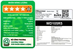 Máy giặt sấy Hisense Roman Holiday Inverter giặt 10.5 kg - sấy 7 kg WD105R5