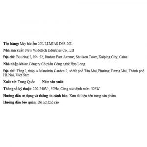 Máy hút ẩm LUMIAS D6S-20L