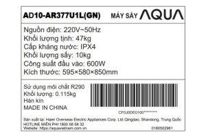Máy sấy bơm nhiệt Aqua 10 kg AD10-AR377U1L GN