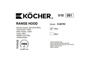 Máy hút mùi âm tủ Kocher K-6070V