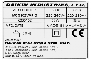 Máy lọc không khí Daikin MCQ30ZVM7-G 25W